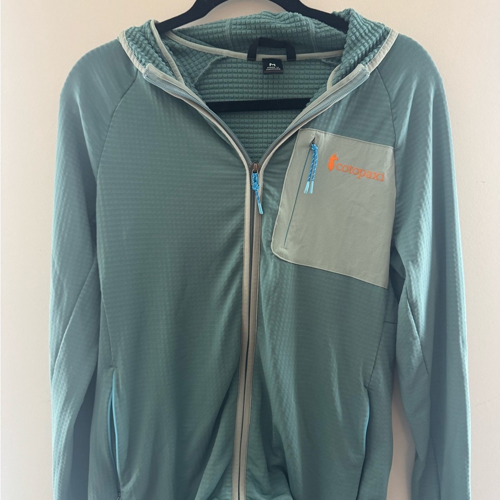 Cotopaxi Teal and Light Gray Hoodie